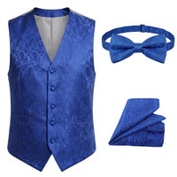 Herenset met paisleyprint, bestaande uit een 3-delige set met vlinderdas, zakdoek en vest - Blauw