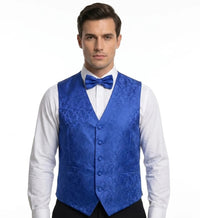 Herenset met paisleyprint, bestaande uit een 3-delige set met vlinderdas, zakdoek en vest - Blauw
