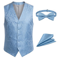 Herenset met paisleyprint, bloemenmotief, 3-delige set, inclusief vlinderdas, zakdoek en vest - Sky