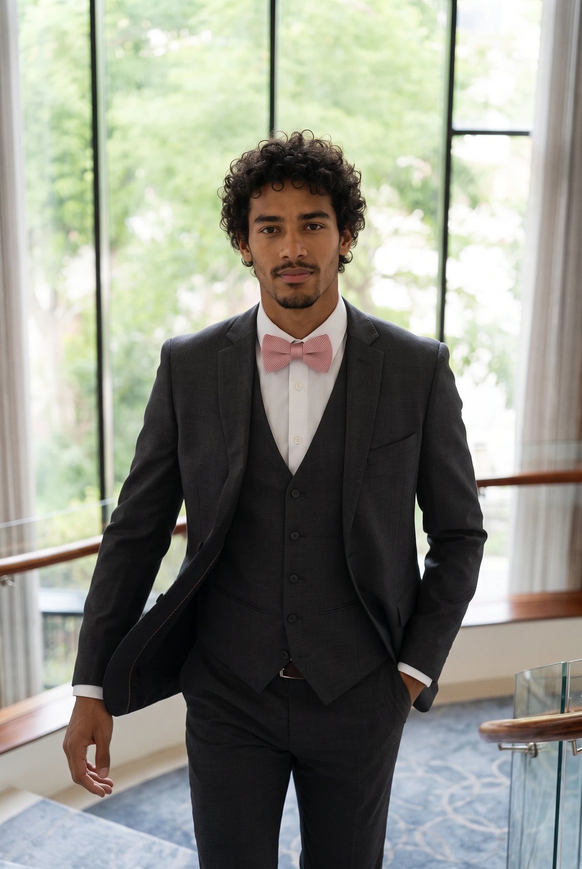 Roze gebreide vlinderdas voor heren