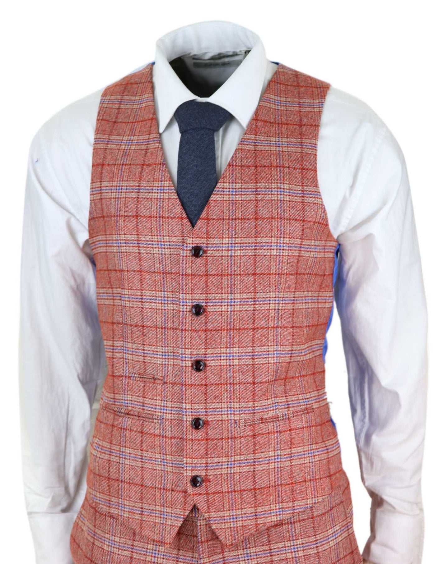 Mens Red 3 Piece Tweed Check Suit