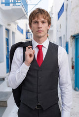 Rode, smalle stropdas voor heren, effen kleur.