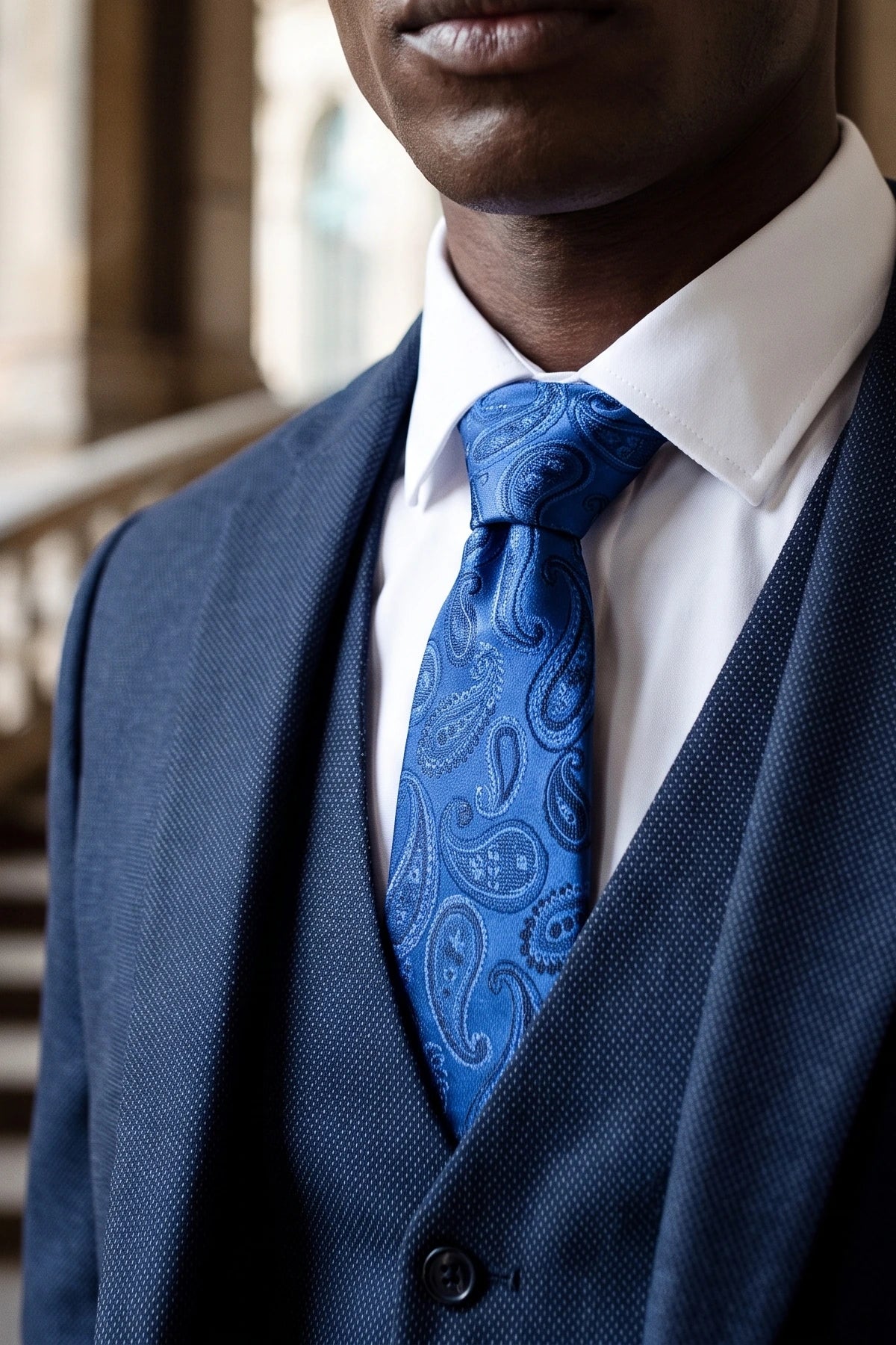 Koningsblauwe paisley stropdas voor heren
