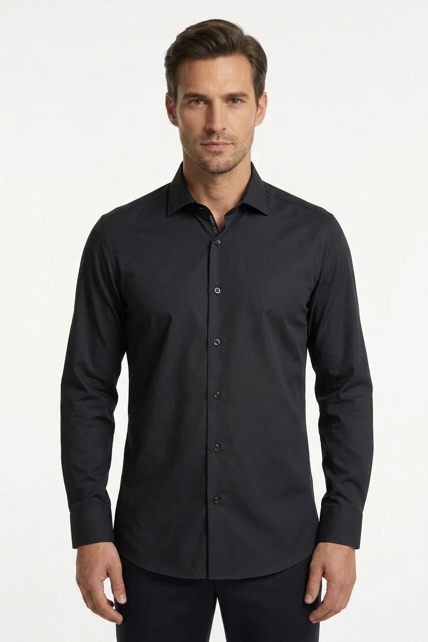 Slim fit overhemd met lange mouwen en knoopsluiting voor heren - Zwart