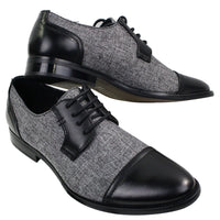 Mens Smart Casual Laced Tweed & Leather Laced Shoes Vintage Retro