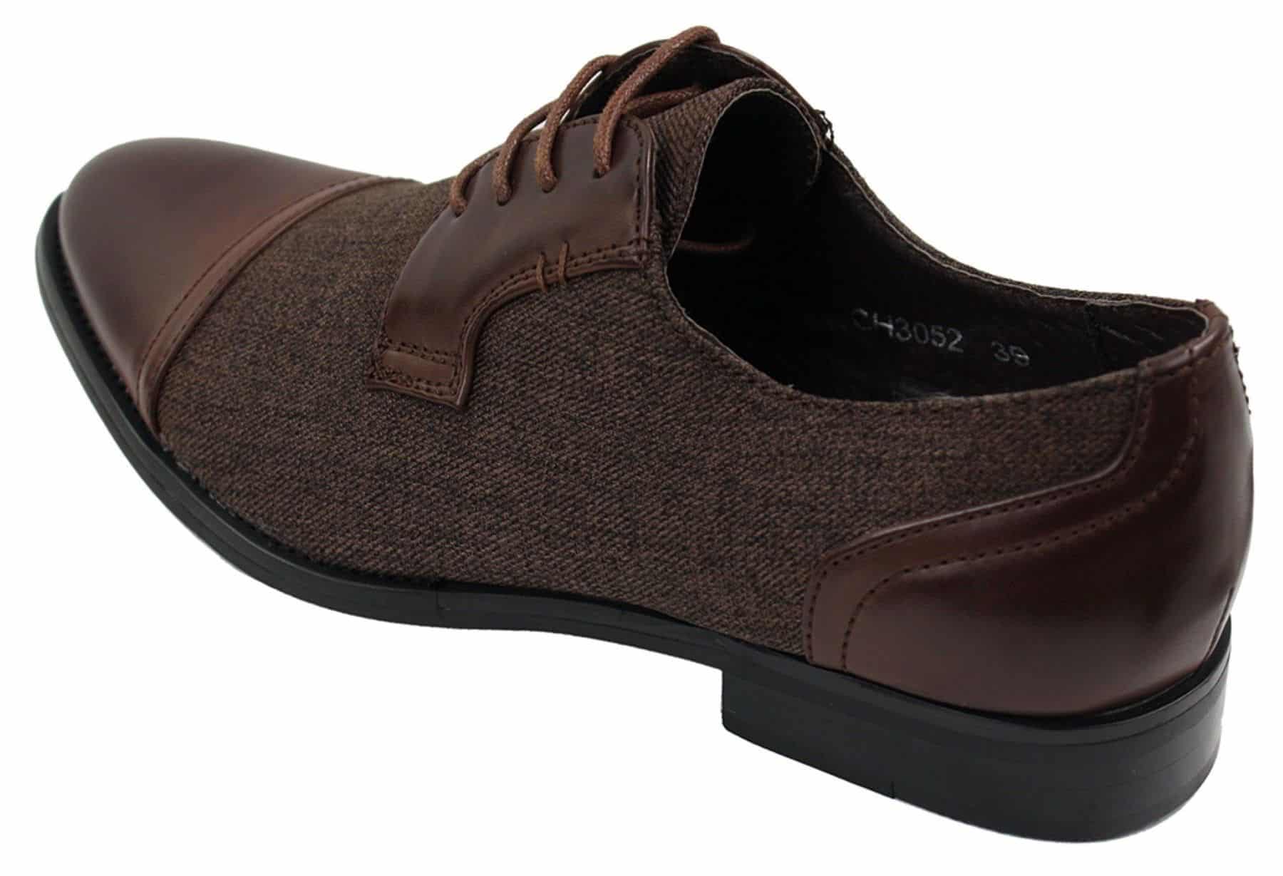 Mens Smart Casual Laced Tweed & Leather Laced Shoes Vintage Retro