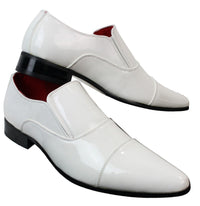 Mens Smart Formal Slip On White Patent Shiny Shoes Leather Lined Italian