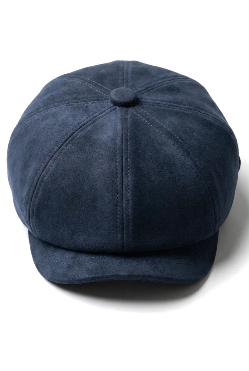 Vintage suède 8-panel klassieke Gatsby Baker Boy pet voor heren - Marineblauw