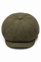 Vintage suède 8-panel klassieke Gatsby Baker Boy pet voor heren - Olijfgroen