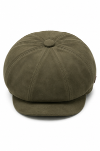 Vintage suède 8-panel klassieke Gatsby Baker Boy pet voor heren - Olijfgroen