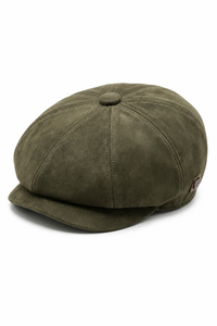 Vintage suède 8-panel klassieke Gatsby Baker Boy pet voor heren - Olijfgroen