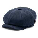 Vintage suède 8-panel klassieke Gatsby Baker Boy pet voor heren - Marineblauw