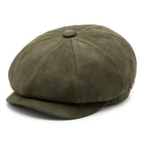 Vintage suède 8-panel klassieke Gatsby Baker Boy pet voor heren - Olijfgroen