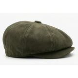 Vintage suède 8-panel klassieke Gatsby Baker Boy pet voor heren - Olijfgroen