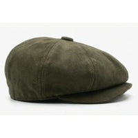 Vintage suède 8-panel klassieke Gatsby Baker Boy pet voor heren - Olijfgroen