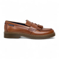 Heren loafers van bruin leer met dikke zool en kwastjes