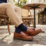 Heren loafers van bruin leer met dikke zool en kwastjes