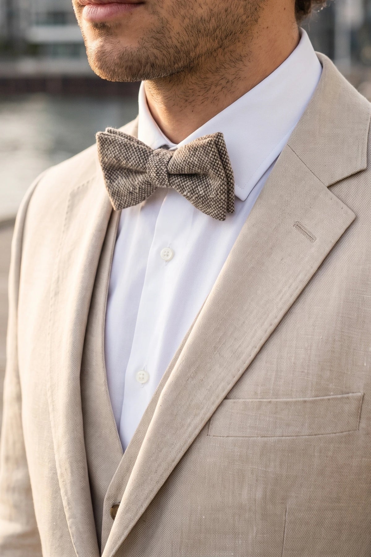 Taupekleurige tweed vlinderdas voor heren