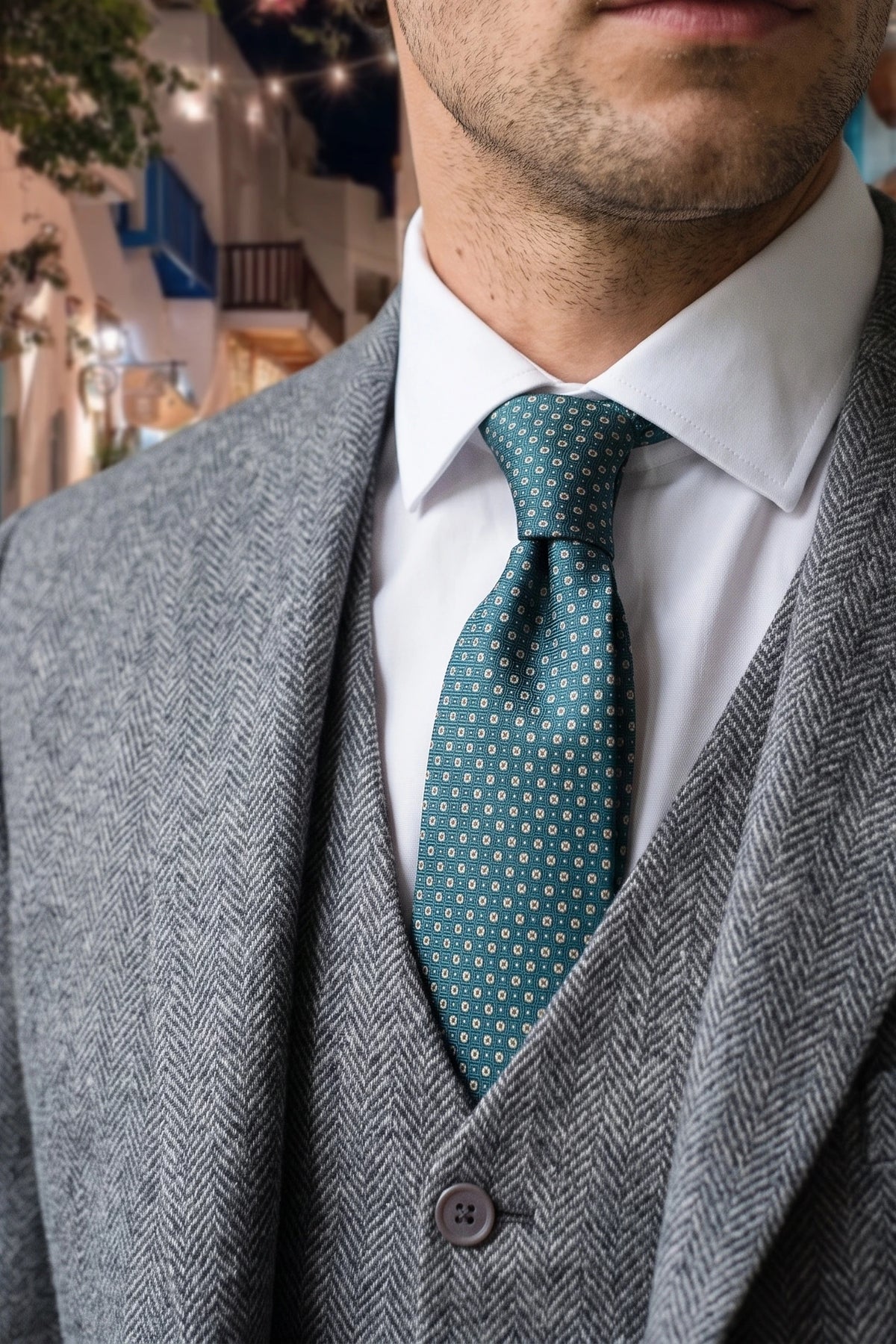 Heren stropdas van geweven textiel met een turquoise textuur