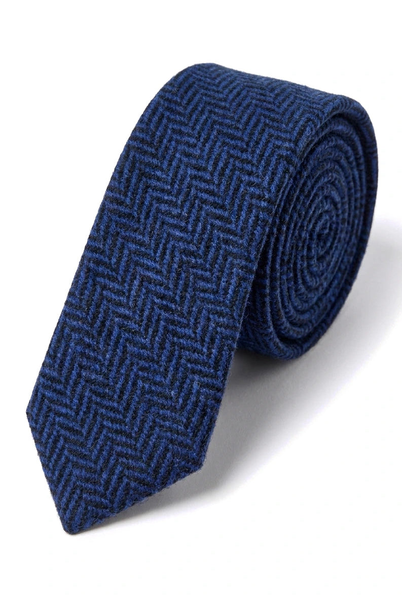 Heren Tweed Blauwe Stropdas Zakdoekset Klassieke Britse Erfgoed Wol Visgraat