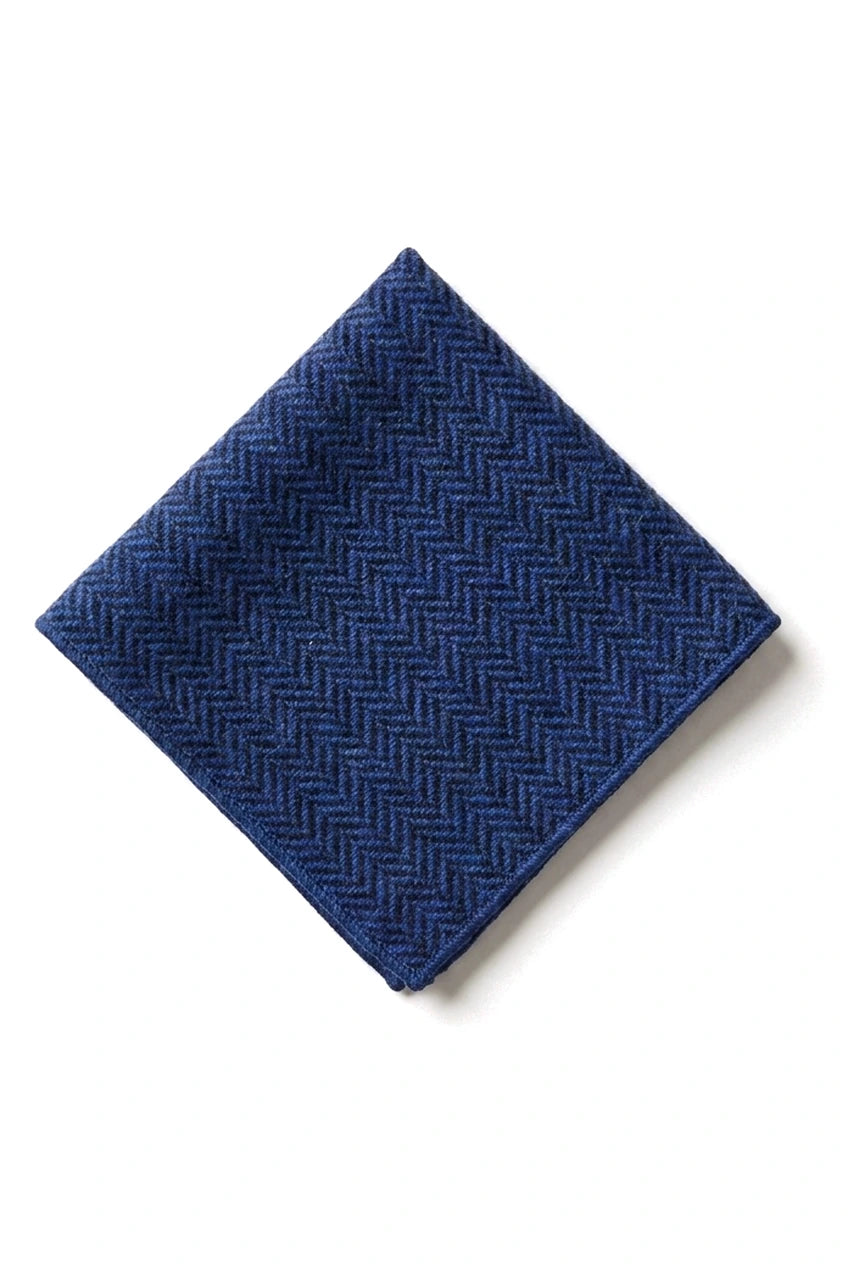 Heren Tweed Blauwe Stropdas Zakdoekset Klassieke Britse Erfgoed Wol Visgraat