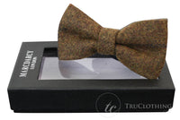 Mens Tweed Herringbone Textured Marc Darcy Bow Ties Vintage Retro Tan Brown Nelson