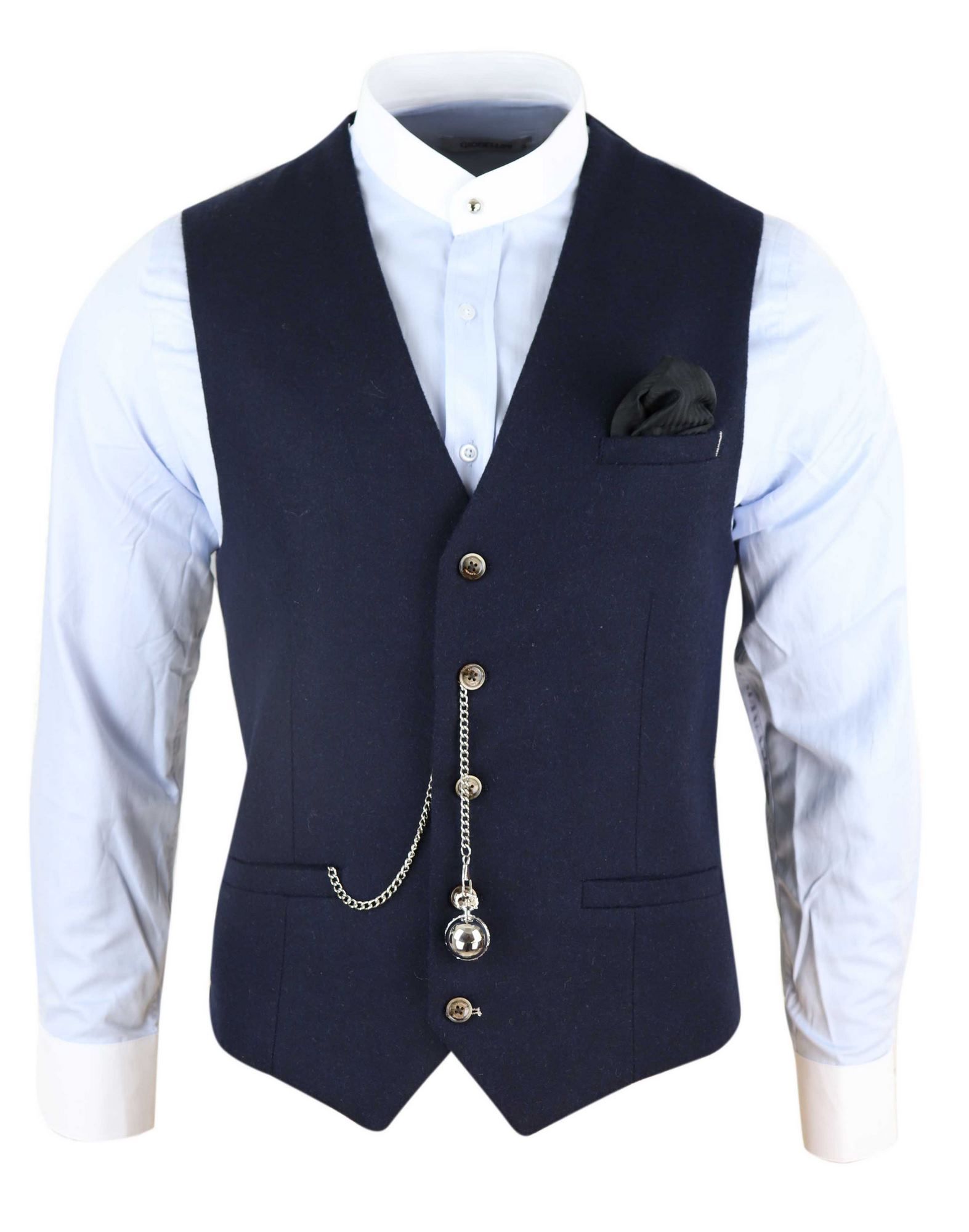 Mens Vintage Navy-Blue Waistcoat with Pocket Watch