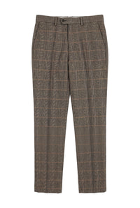 Dx-7 - Heren Tweed Geruite Broek Herringbone Tan Bruin Regular