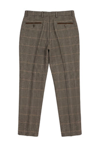 Dx-7 - Heren Tweed Geruite Broek Herringbone Tan Bruin Regular