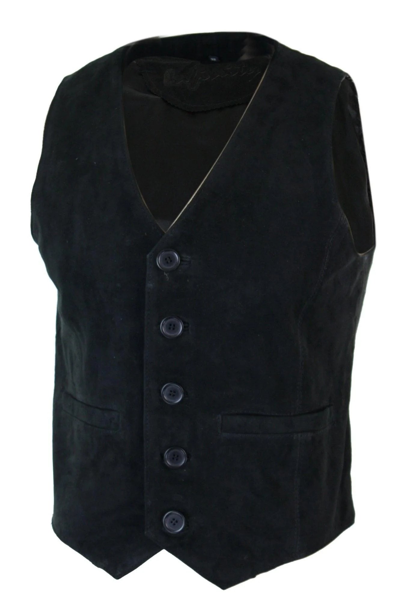 Mens Waistcoat Gilet Real Genuine Suede Leather Retro Vintage Western Vest Black