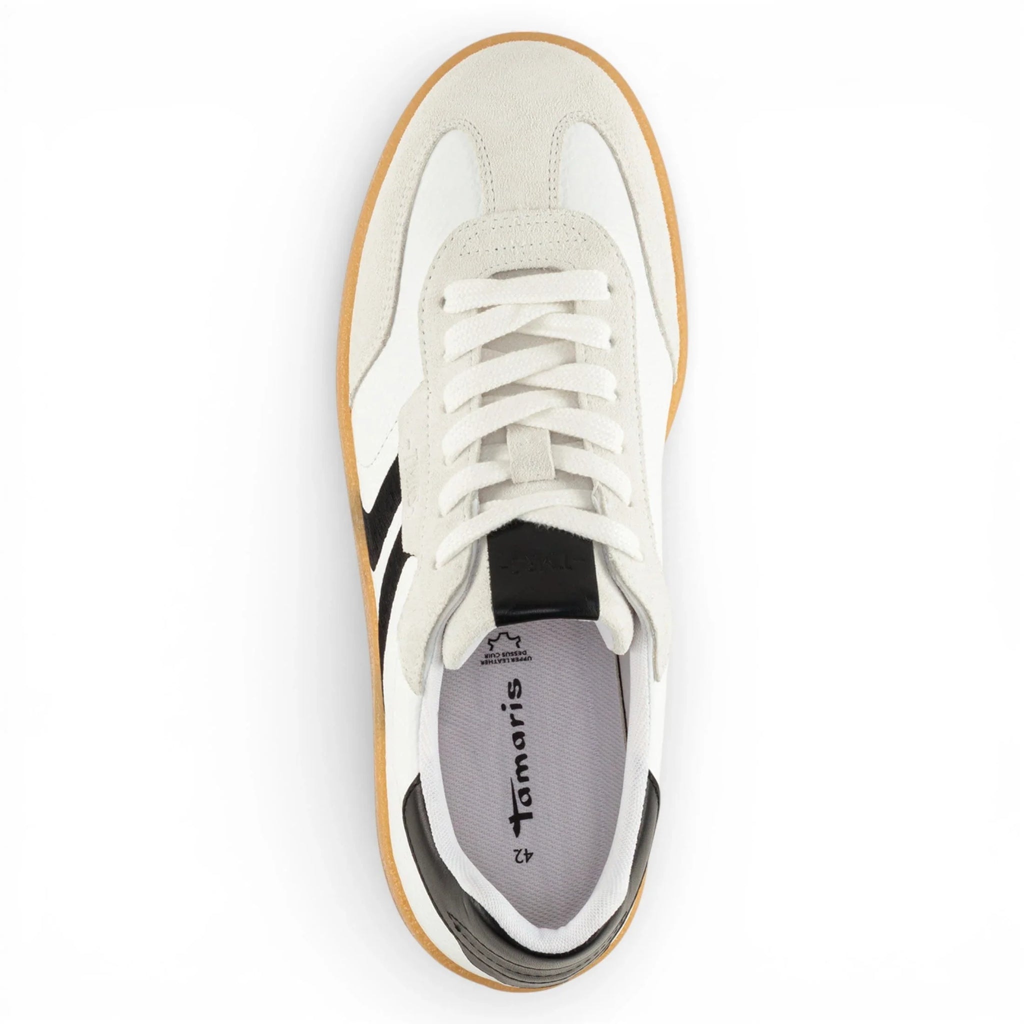 Witte leren sneakers voor heren met zwarte strepen