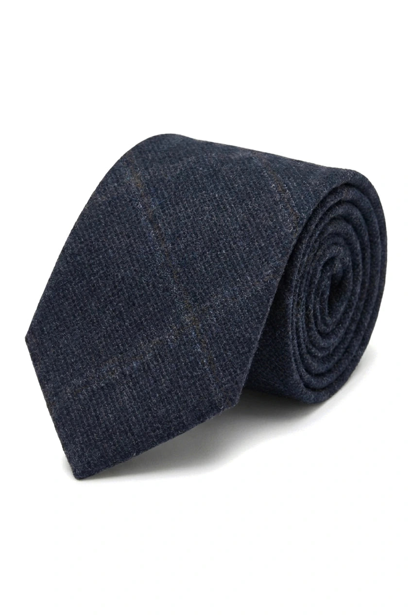 Herenstropdas van wolmix met visgraatruitpatroon - Marineblauw