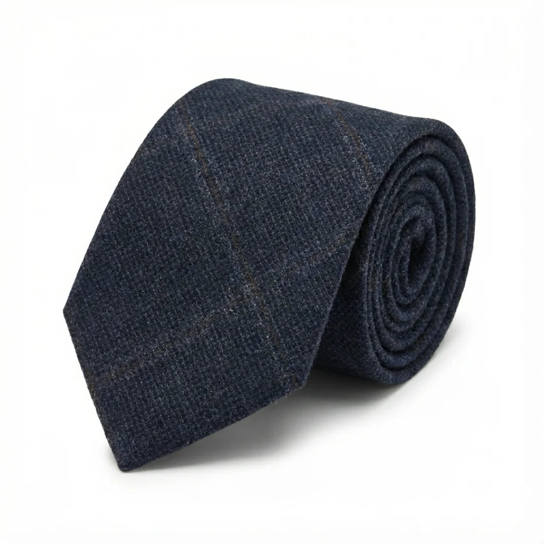 Herenstropdas van wolmix met visgraatruitpatroon - Marineblauw