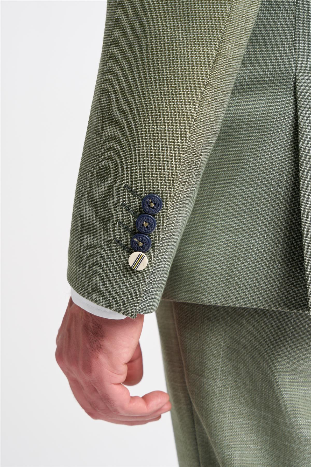 Heren 3-delig pak in saliegroen, zomers linnen, op maat gemaakt, bruiloft, gala, klassiek