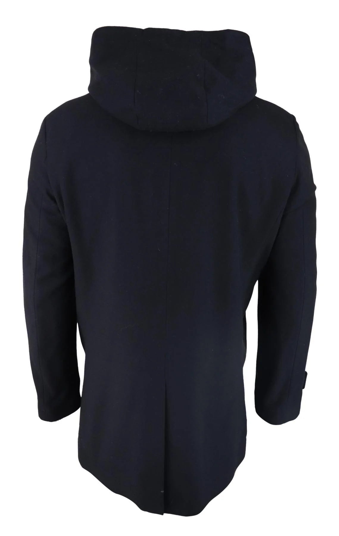 Mens 3/4 Long Overcoat Black Jacket Coat Removable Hood Smart Casual Winter Warm Wool