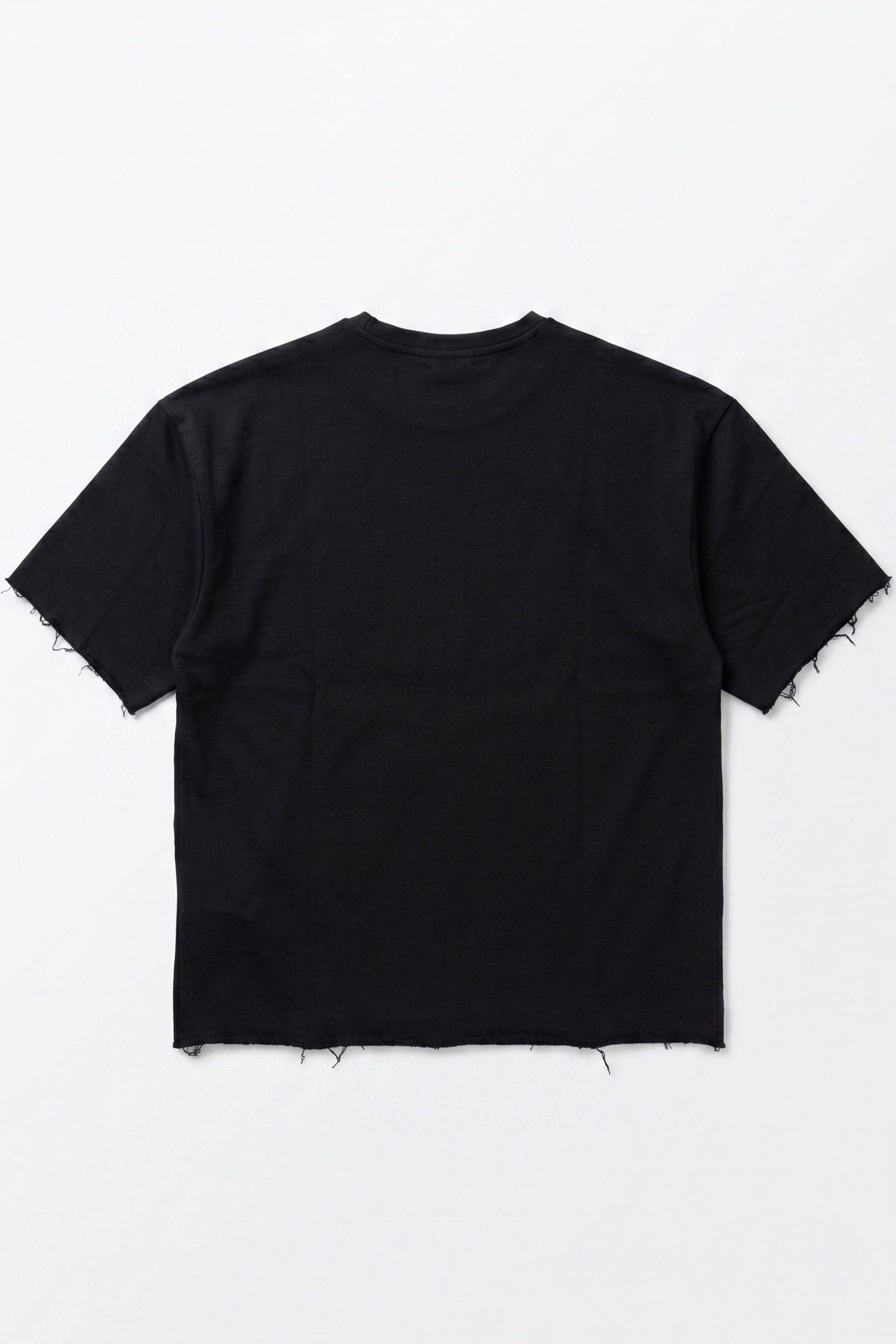 Donkerblauw heren T-shirt met relaxte pasvorm, onafgewerkte randen, katoenmix, ronde hals.