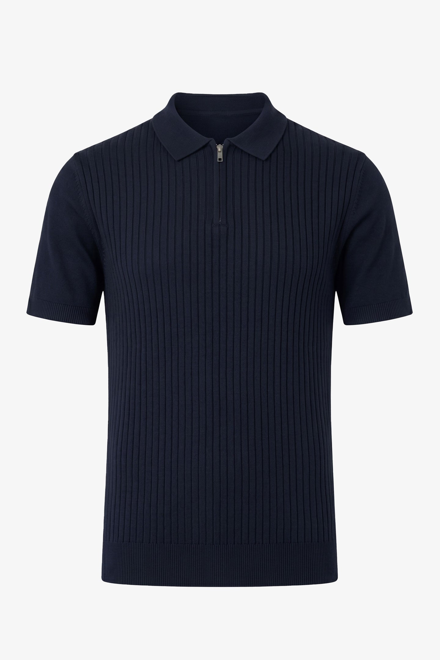 Marineblauwe gebreide polo met rits voor heren