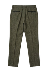Oscar - Heren olijfgroene wolmix tweed broek