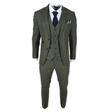 Oscar - Men's 3 Piece Olive Green Wool Blend Tweed Suit