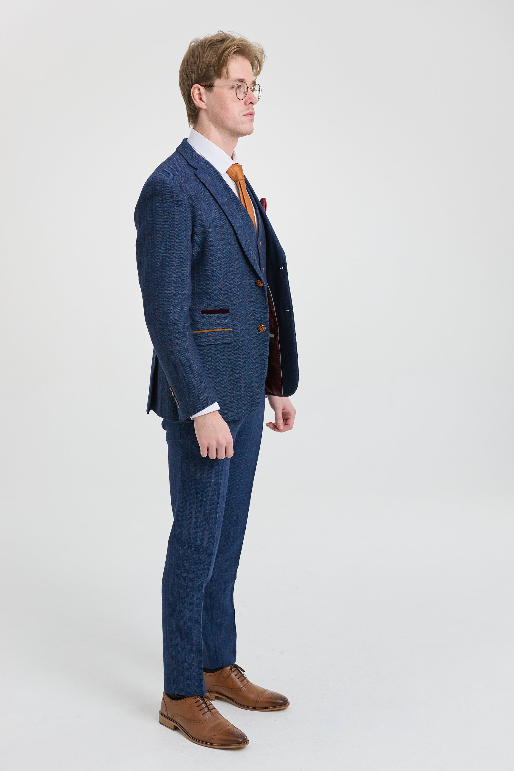 Scott heren blauw 3-delig tweed geruit pak