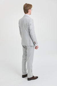 Mark Heren Grijs Steen 3-delig Tweed Geruit Pak met Bruine Rand voor Bruiloften en Gala's