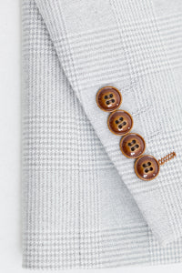 Mark Heren Grijs Steen 3-delig Tweed Geruit Pak met Bruine Rand voor Bruiloften en Gala's