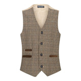 Boys 3 Piece Brown Suit Tweed Check Vintage Retro Tailored Fit 1920s