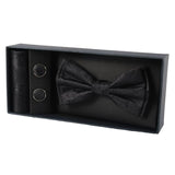 Men's Black Bow Tie Pocket Square Cuff Links Gift Set