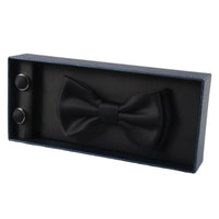 Men's Bow Tie Pocket Square Cuff Links Gift Set Black Color