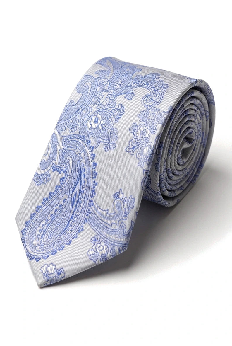 Paisley hals blauwe stropdas cadeauset pochet manchetknopen bloemen satijn