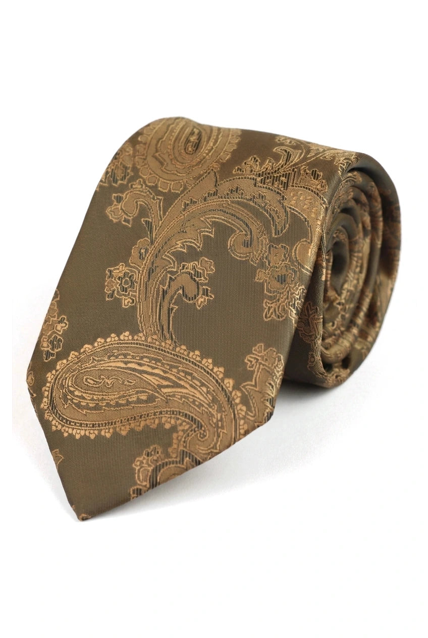 Paisley nek bronzen stropdas cadeauset pochet manchetknopen stropdas bloemen satijn