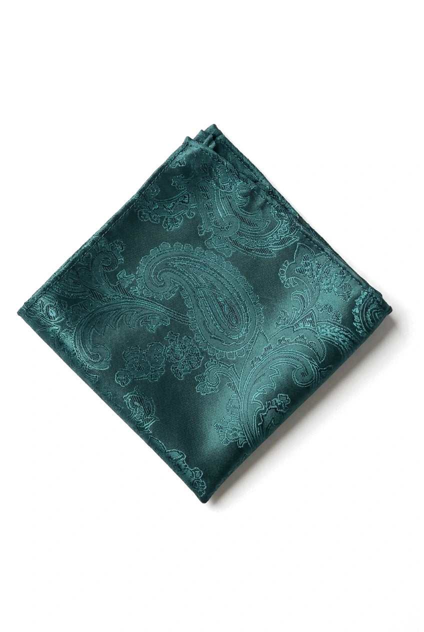 Paisley hals groene stropdas cadeauset pochet manchetknopen bloemen satijn