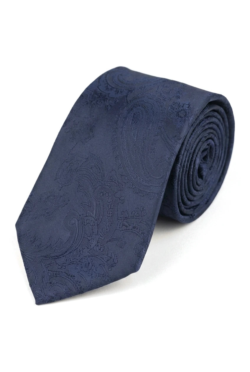 Paisley Hals Marineblauwe Stropdas Cadeauset Pochet Manchetknopen Stropdas Bloemen Satijn