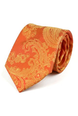 Paisley hals oranje stropdas cadeauset pochet manchetknopen stropdas bloemen satijn